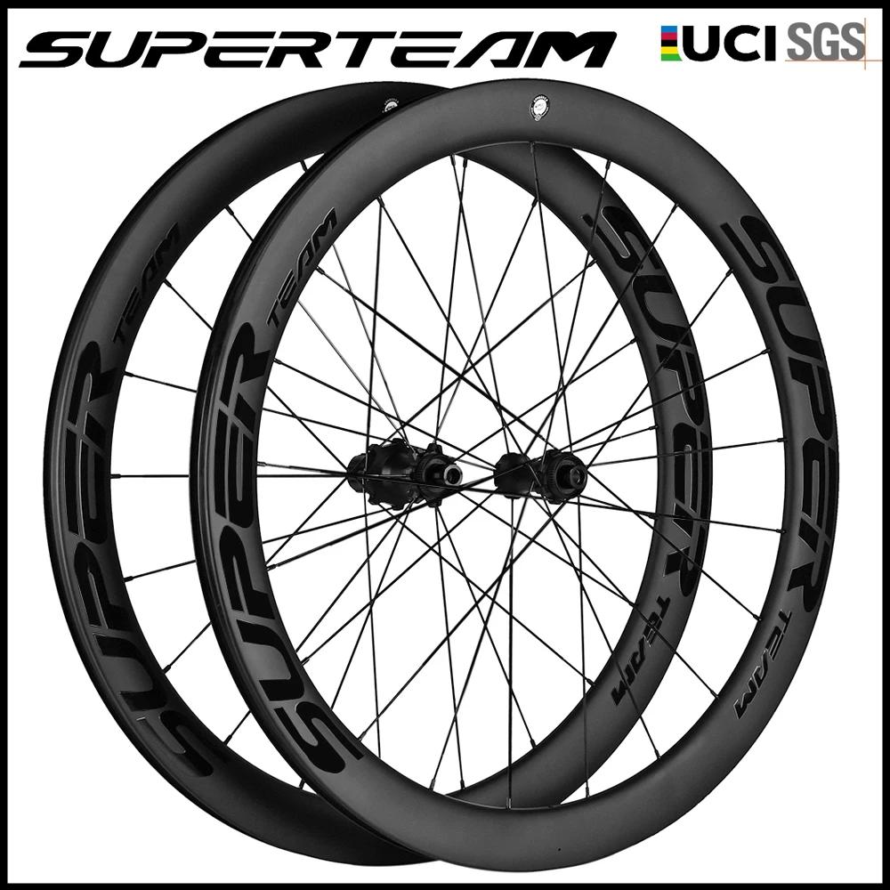 Conjunto de rodas de fibra superteam-cabon 700c, rodas de freio a disco de estrada 50mm, conjunto de rodas de bicicleta clincher sem câmara de ar, 6awls, cubo para rodas hg/xdr - Image 1