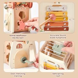 Bloco De Construção De Madeira Para Bebês, Jogo De Percussão De Música, Educação Recém-Nascida, Casa De Cogumelos, 5 Em 1, Desenhos Animados, Forma De Animal, Brinquedo De Correspondência - Image 2
