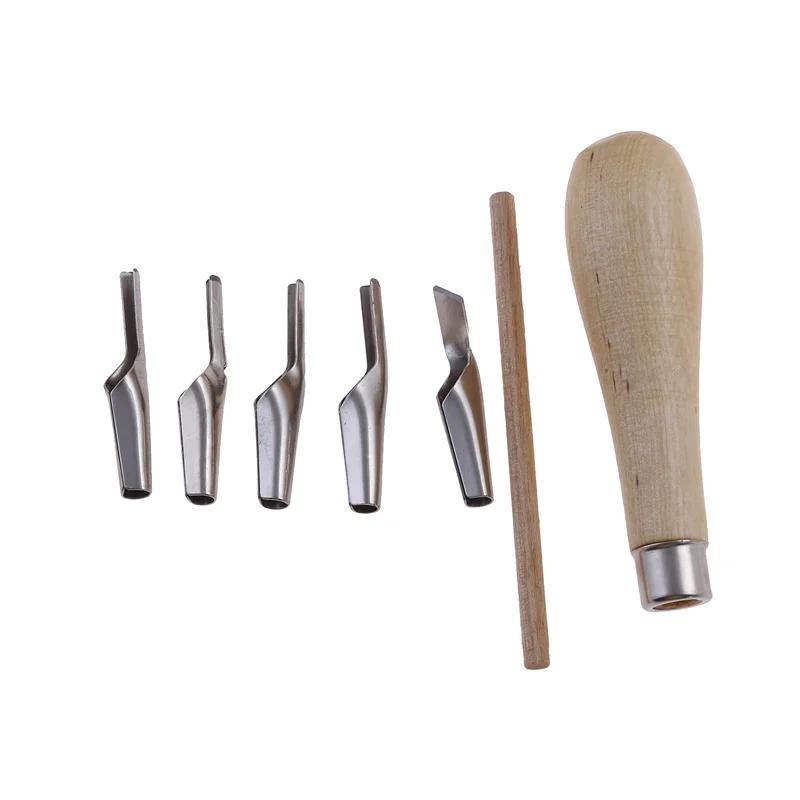 Lino Block Cutting Rubber Stamp Carving Tools Set, 5 Lâmina, Cabo de madeira, Impressão Escultura - Image 1