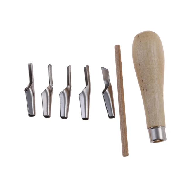 Conjunto de Ferramentas para Carving em Borracha Lino: 5 Lâminas e Cabo de Madeira para Impressão Criativa