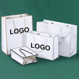 Sacola de papel para presente com logotipo personalizado, embalagem artesanal, personde negócios e roupas, bolsa de casamento, 10 unidades - Image 2