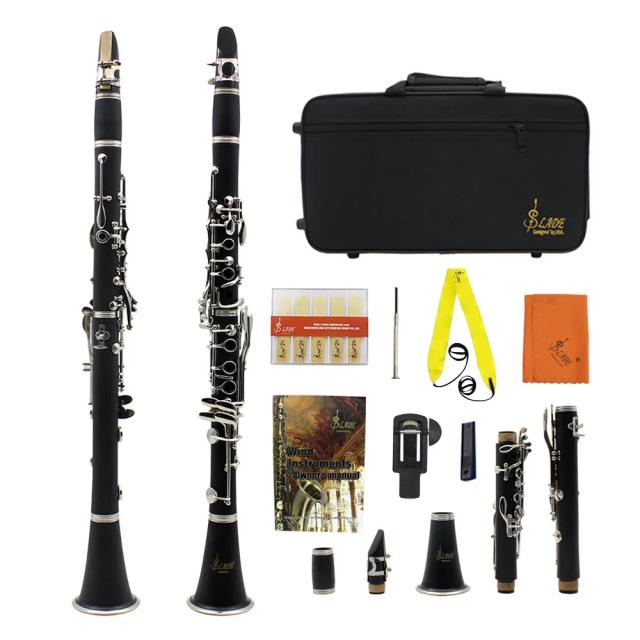 Tubo Profissional Preto para Clarinete com Kit de Limpeza e Acessórios para Performance de Concerto - 17 Teclas BB
