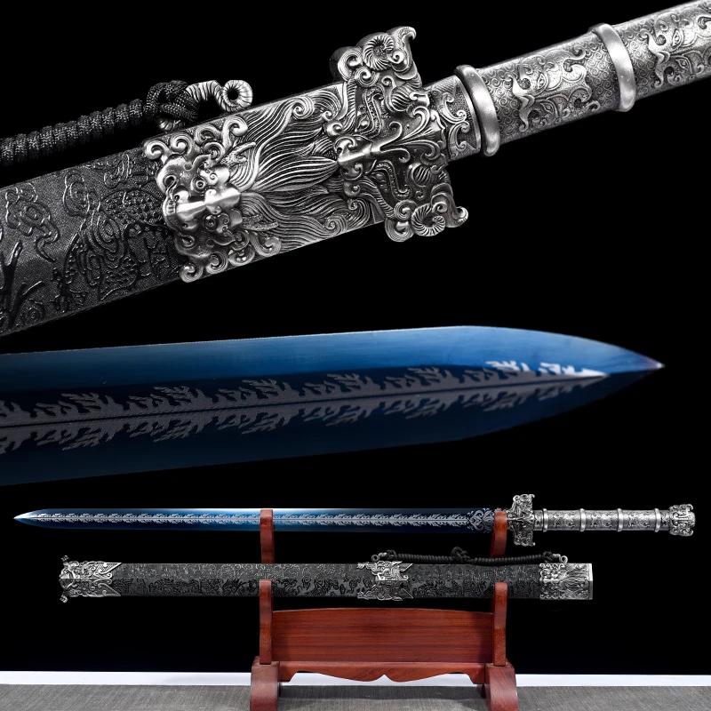 Chinês Kongfu Han Jian Espada, 1060 Lâmina De Aço Carbono, Real Full Tang, Sharp, Pronto Punho De Metal Batalha, Prata Arma Do Dragão, Katana - Image 1