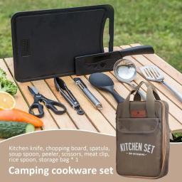 Portátil Camping Kitchen Cookware Set, utensílios de viagem ao ar livre, aço inoxidável cozinhar e grelhar conjunto para churrasco, piquenique, 8pcs - Image 2