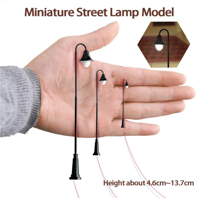 Miniaturas de Luminárias de Rua com LED para Dioramas de Trem HO - Kits de Construção de Cenários em 12V, 4.6-13.7cm, Pacote com 3 Peças