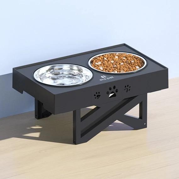 Alimentador Ajustável e Antiderrapante em Aço Inoxidável para Cães e Gatos, Mesa Dobrável com Elevação de Água