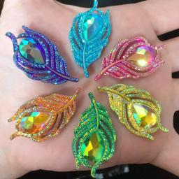 Pavão Penas Flatback Rhinestone Apliques, Resina Brilhante 3D, DIY Scrapbook Natal, Artesanato Estatueta, Decoração de Casa, OW19, 10Pcs - Image 5