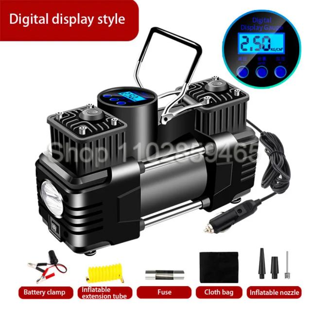 Bomba de Ar Portátil de Alta Pressão com Cilindro Duplo para Pneus e Automóveis - Compressor 12V