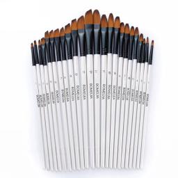 12pçs kit de ponta plana e acrílica a óleo, caneta, materiais de arte, pincéis de pintura em aquarela, pincel para pincéis de pintura de nylon - Image 1
