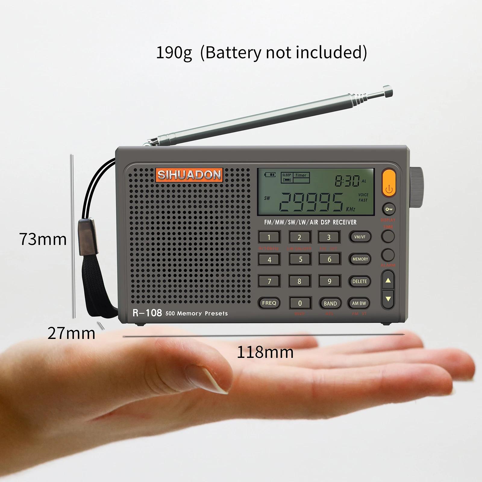 SIHUADON-R-108 Receptor de Rádio Digital Portátil Mini, FM, AM, SW, MW, LW, Ar, Bandas Completas, Estéreo, Bateria, R108 - Image 1