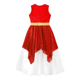 Traje de dança com lantejoulas brilhantes para crianças, balé longo para igreja e cristão, balé e cristão, festa da fé, balé e cristão, para meninas - Image 4
