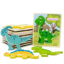 Bebê de madeira dos desenhos animados dinossauro 3d quebra-cabeça para crianças menino menina montessori aprendizagem precoce educacional puzzle brinquedos - Image 2