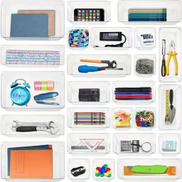 Clear Plastic Gaveta Organizadores Set, Desk Divisores Bins, Caixa de armazenamento para o quarto, cômoda, maquiagem do escritório, Gadgets Jóias, 7 Pcs, 14 Pcs - Image 2