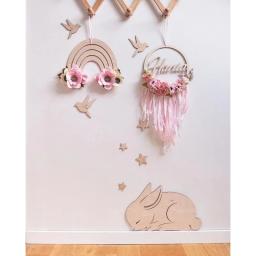 Adesivo de parede de madeira para quarto infantil, ornamentos, coelho, pássaro, borboleta, bebê, crianças, decoração do quarto, acessórios - Image 2
