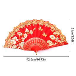 Ventilador Dobrável Plástico Chinês para Senhoras, Ventilador De Mão Estampado Borboleta, Cor Dourada, Estilo Antigo, Festa De Casamento, Pano De Dança - Image 6