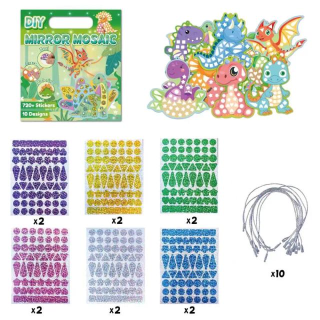 Conjunto de Cartões de Colorir Dinossauro DIY para Crianças com Adesivos Laser