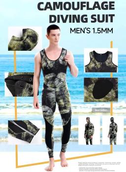 Terno de mergulho com capuz masculino manga comprida, neoprene Split Surfing Camouflage, maiô de 2 peças, terno de mergulho profundo, 1,5mm - Image 4