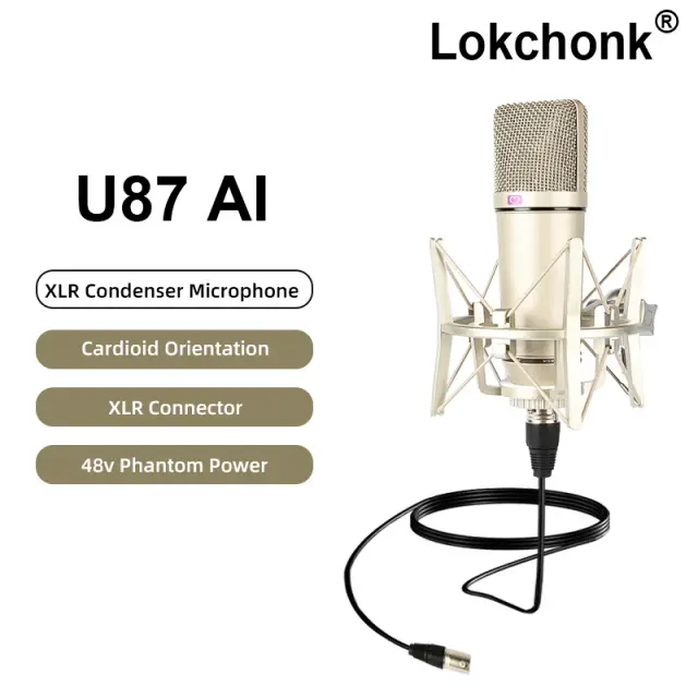 Microfone Profissional Cardióide U87 Condensador XLR para Gravação, Podcasting e Streaming em Home Studio
