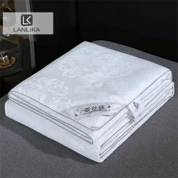 Lanlika-Luxo Branco Natureza Colcha De Seda, 100% Consolador De Seda, Calor Jacquard Edredon, toda a temporada, duplo, rainha, rei Cobertor Do Sono, 1Pc - Image 1