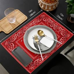 Bandana Red Table Mat para Mesa de Jantar, Acessórios de cozinha, Linens Placemat, Tea Coaster Pads, 4 Pcs, 6Pcs Set - Image 4