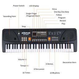Piano Eletrônico e Microfone Infantil, Instrumento de Teclado, Presentes Musicais, 16 Tons, 10 Ritmos, 6 Músicas Demo, 61 Teclas - Image 4