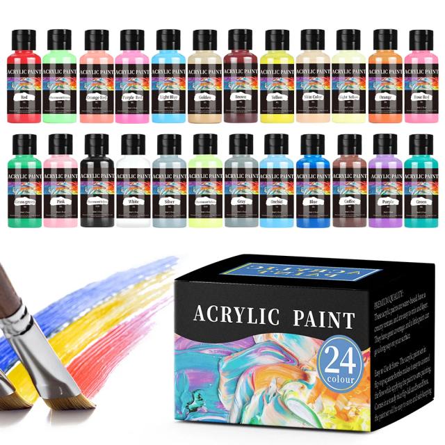 Conjunto de Tintas Acrílicas para Tecido com 24 Cores Vibrantes para DIY em Couro e Vestuário