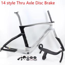 Mais novo 700c 14 estilo através do eixo freio a disco bicicleta de estrada 1k quadro completo da bicicleta fibra carbono guiador garfo selim fones ouvido - Image 1