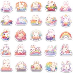 Cute Rainbow Bunny Cartoon Adesivos, Decalques estéticos para bicicleta Garrafa Suitcase Scrapbooking, Etiqueta do presente das crianças, 50Pcs - Image 6