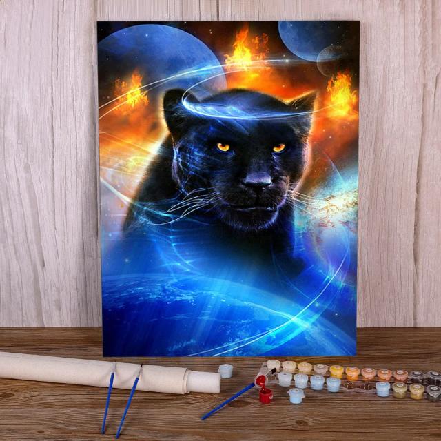 Pintura em Números da Pantera Negra com Tintas Acrílicas - Conjunto de Decoração para Casa 50x70 em Atacado
