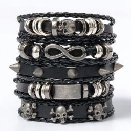 Pulseira de liga em forma de estrela do crânio do punk, couro PU, preto, 6pcs - Image 6