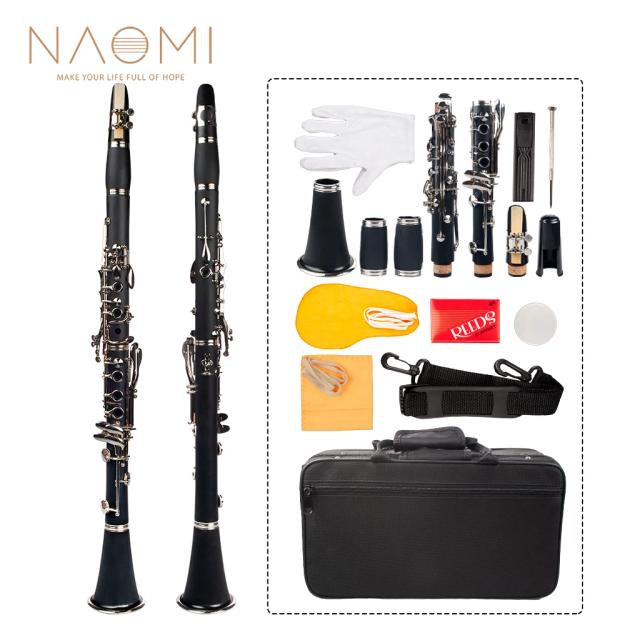 Kit Completo de Clarinete Professionale Naomi BB 17 com Palhetas, Cinta, Estojo e Componentes em Cupronickel Banhado a Níquel
