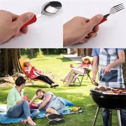 Aço inoxidável Folding Pocket Cutelaria, Camping Utensílios, Caminhadas Kits, Kits de Sobrevivência, Viagem, 4 em 1 - Image 6