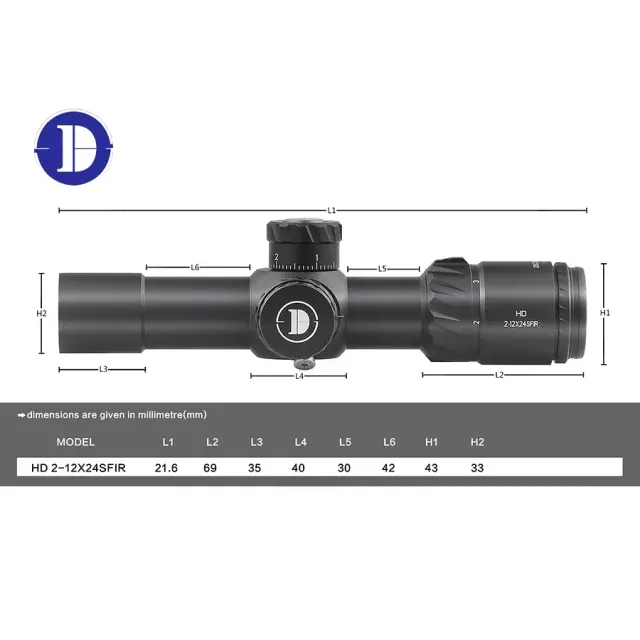 Discoveryopt Mira Óptica 2-12x24SFIR Vermelho Iluminado FFP 30MM Tubo para Caça