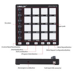 MIDI Controller Beat Maker Machine, 6 botões Assignable, Nota repetir, botões de nível completo, Mini Pad - Image 5