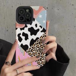 Capa de Silicone Leopardo Vaca para iPhone, Capa à Prova de Choque Suave, Criativa, 13, 15, 14, 13 Pro Max, 11, 12 Mini, SE, 7, 8 Plus, X, XR, XS, MAX - Image 1