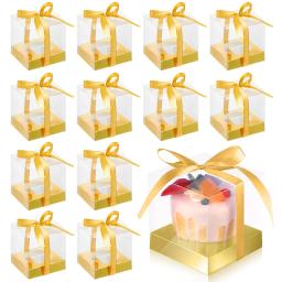 Único Cupcake Caixas com Fitas, Suporte Individual, Recipiente para Casamento, Festa de Aniversário, Favores Cake Box, 3.5 ", 5 Pcs, 10Pcs - Image 1