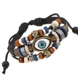 Kirykle-boho estilo multi-camada pulseira de couro, unisex, jóias ajustáveis, design hippie, olho, frisado - Image 3