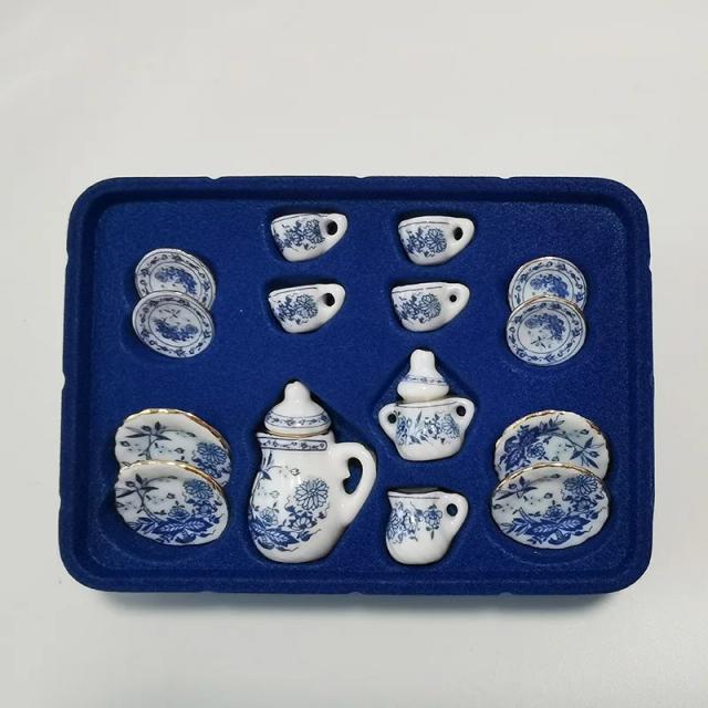 Mini Conjunto de Chá Cerâmica 15 Peças para Casa de Bonecas