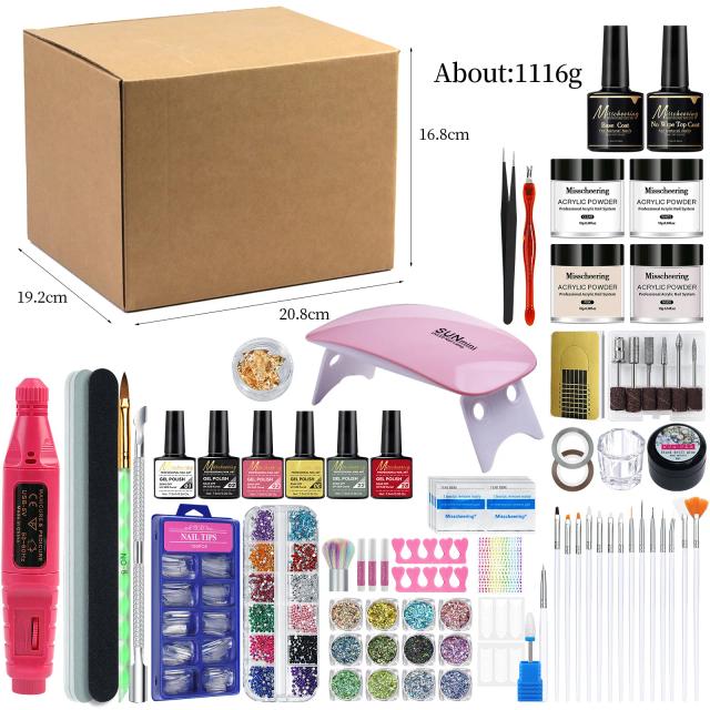 Kit de Arte para Unhas com Broca e Pó de Glitter - Conjunto de Ferramentas Iniciais para Manicure