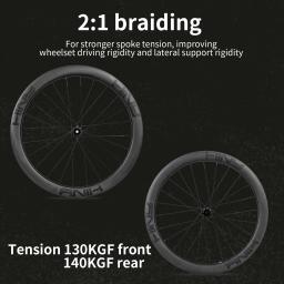 Conjunto de rodas de carbono 700C Road T800 50mm-Tubeless Ready, disco de trava central, eixo passante, aro sem gancho para estrada/cascalho, classe de corrida - Image 4