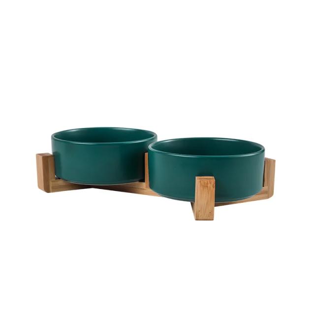 Tigela de cerâmica com suporte de madeira ideal para cães e gatos pequenos