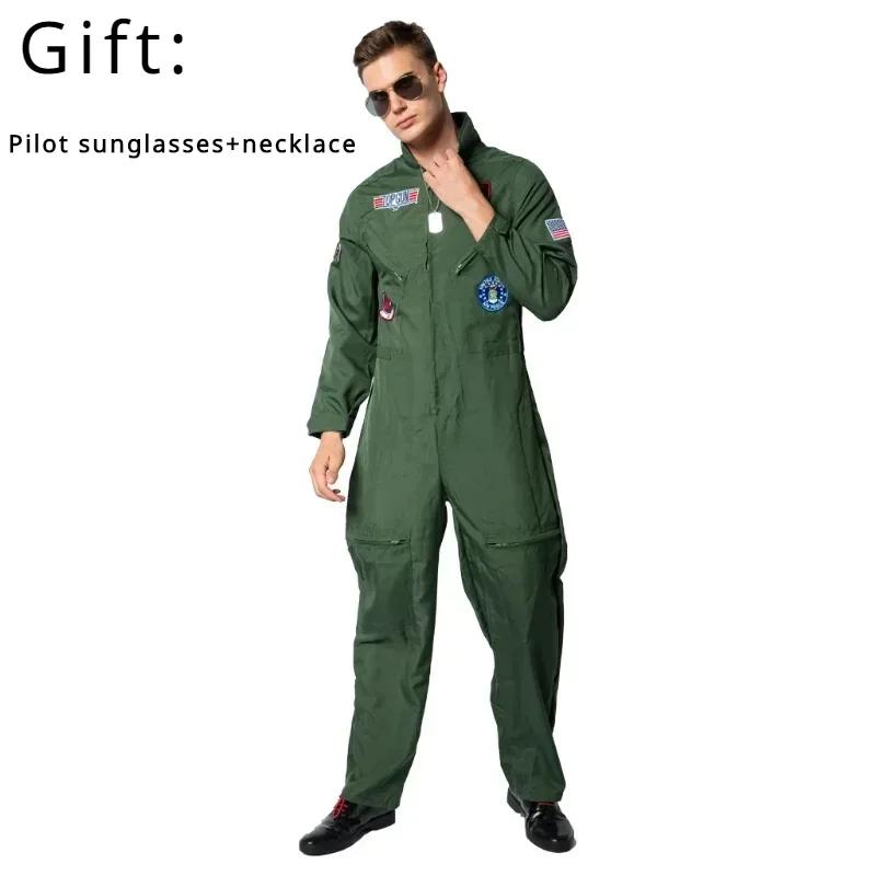 Top gun filme cosplay uniforme da força aérea americana trajes de halloween para homens adulto exército verde piloto macacão astronauta - Image 1