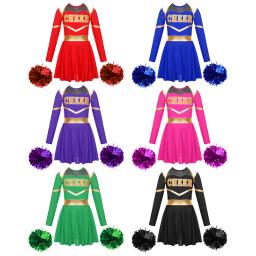 Fato de torcida para meninas Vestido de dança, Cheer Leader Team Uniform, Vestido extravagante com Pom Poms, Performance de palco para crianças - Image 2