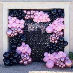 Kit Arco Garland Balão em Rosa e Preto, Decoração De Fundo, Metálico, Aniversário, Casamento, Halloween, Festa de Ano Novo, 151Pcs - Image 2