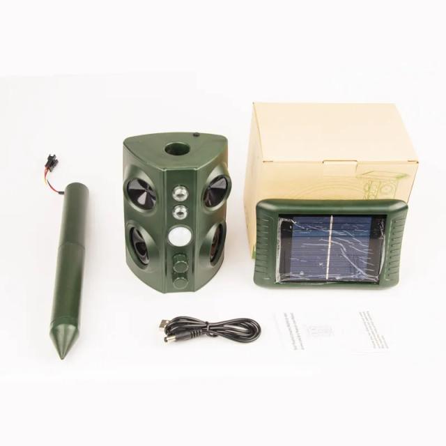 Repelente Ultrassônico de Animais à Prova d'Água com Alarme para Esquilos e Javali - Suporte Solar e Carregamento USB IP66
