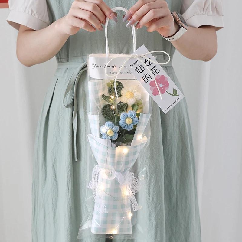 Buquê com luzes de corda, flor de crochê, buquê de flor rosa artesanal, dia dos namorados, presente do dia das mães, decoração do casamento - Image 1