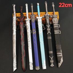 Mo dao zu shi anime espada simulação arma wei wuxian yi ling lao zu lan wangji coleção modelo liga chaveiro decoração de mesa - Image 1