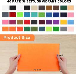 HTVRONT Light Fina Feltro Folhas para Artesanato, Stiff Felt com Agulha e Rosca Set, DIY Felt Sheets, 8 "x 12", 40 Folhas - Image 2