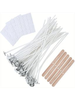 Kit De Fabricação De Vela De Algodão De Baixa Fumaça, Suportes De Pavio Pré-Cera, 60 Pontos De Cola, Cera De Abelha De Soja, Adulto Fazendo Velas, 15cm, 6 polegadas, 100Pcs - Image 1