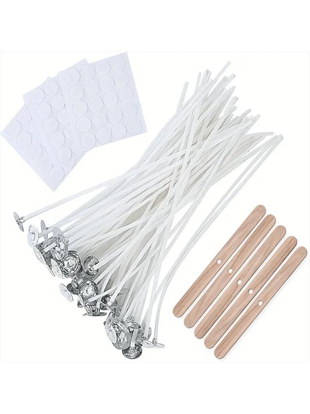 Kit Completo para Fabricação de Velas de Algodão de Baixa Fumaça com Suportes de Pavio - Inclui Cera de Abelha de Soja, 100 Peças e Ferramentas Essenciais para Adultos